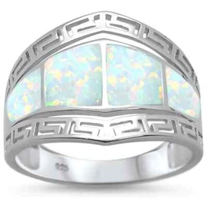 Weißer Opal Griechisches Schlüssel Design .925 Sterling Silber Ring - Bild 1 von 1