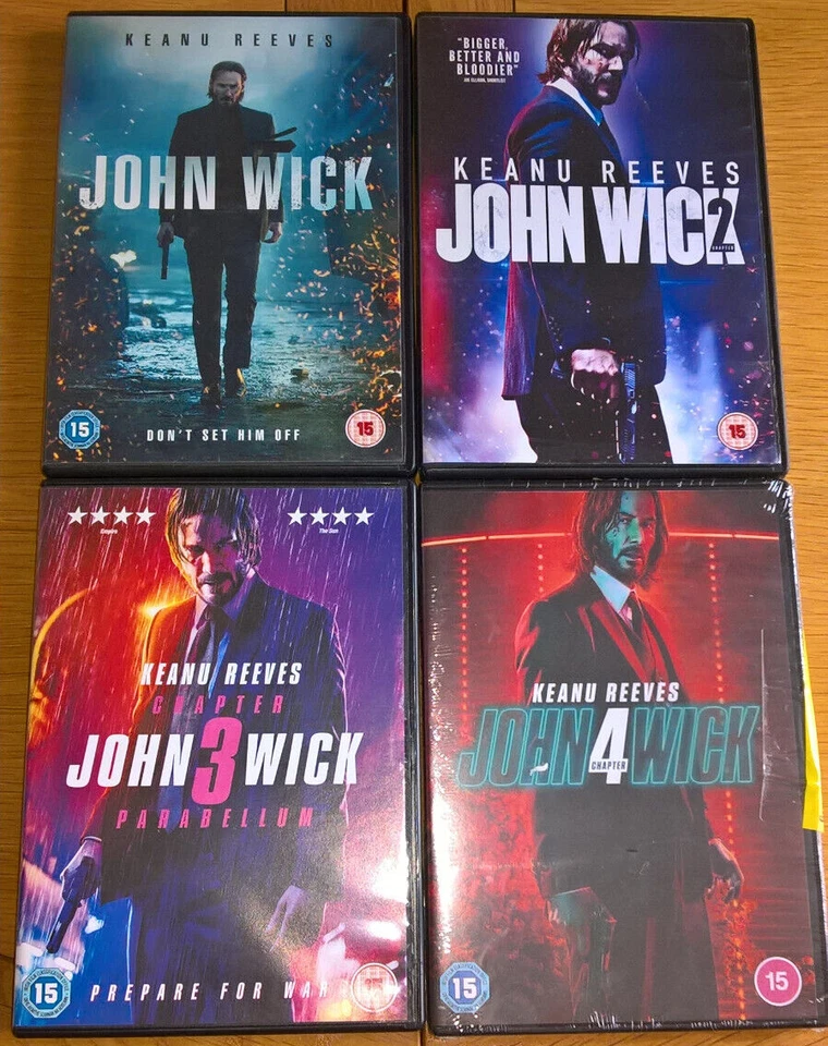 John Wick 1 2 3 & 4 Complete DVD Collection  R2 Keanu Reeves - Image 1 of 1