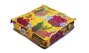 Indian Fruit Cushion Cover 20" Inches Floor Pillow Square Kantha Cushion Covers - Picture 1 of 5