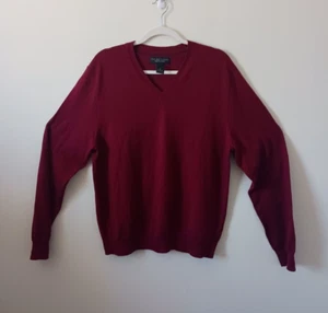 Bloomingdale's The Men's Store 100% Merino Wool Sweater Size XL Burgundy V Neck - Picture 1 of 6