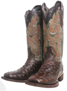 TANNER MARK TML205526 LADIES 10 B OSTRICH PRINT RUSTIC BROWN W/ITALO GREY TOP - Picture 1 of 4