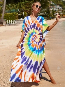 AU STOCK SOFT COTTON OVERSIZE KAFTAN TUNIC KIMONO DRESS BIKINI COVER UP 791-30 - Picture 1 of 5
