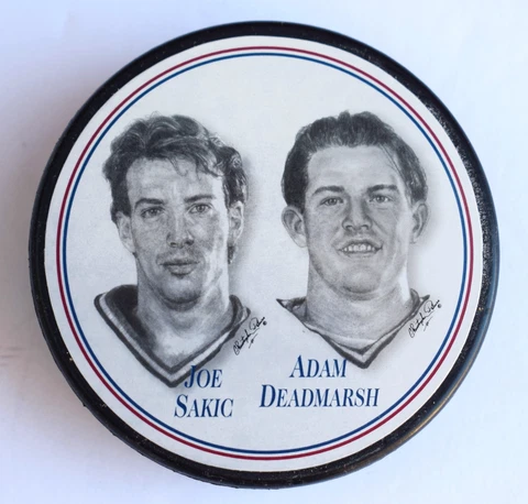Colorado Avalanche Hockey Puck NHL Joe Sakic Adam Deadmarsh Souvenir NHLPA Cover