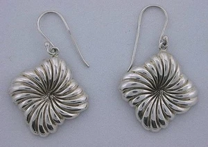 Pair Square Swirl Dangle Earwire  Earrings .925 Pure Sterling Silver EBS3717 - Picture 1 of 2