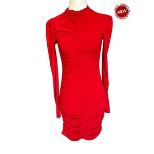 Zara rotes gerafftes figurbetontes Minikleid mit Raffung Damen Größe Small neu mit Etikett | 74-2 - Bild 1 von 8