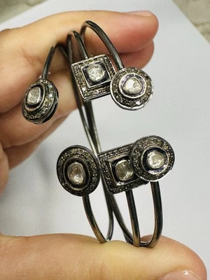 Brazalete/pulsera Polki diamante talla rosa 3 en plata 92,5 negro óxido. Foto 1 de 4