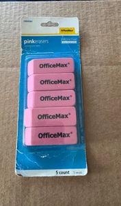 2008 One Package of 5 Office Depot Brand Pink Bevel Erasers New - Picture 1 of 2