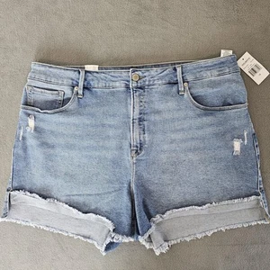 Good American Good Curve Short Womens 18 Blue High Rise Distressed Denim Shorts - Picture 1 of 22
