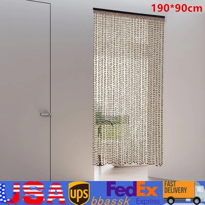 Cortina Boho de madera natural y bambú con cuentas para divisor de habitación de puerta 74,8 pulgadas Foto 1 de 4