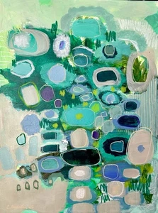 Emilia Bachelier Contemporary Abstract Teal 9x12” Original Art on Paper - Bild 1 von 5