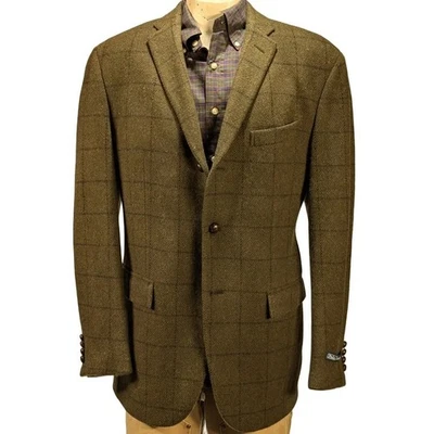 Polo Ralph Lauren Tweed Wool Blazer Plaid Jacket Elbow Patches Sz 44L NWT $1695 - Image 1 of 4