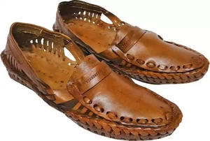 Aura Mens Kolhapuri Pure leather jutti Jesus Hippie Sandals US size 8-12 HT28 - Picture 1 of 6