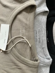 NEXT Twenty Days 3 Pack T Shirt Dresses Size M Bodycon Black Grey Khaki Rib Knit - Picture 1 of 8
