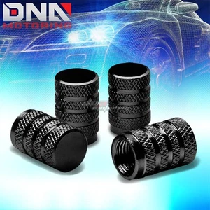 4 X ALUMINUM METAL BLACK TIRE/RIM VALVE AIR PORT DUST COVER STEMS CAP/CAPS+GRIP - Picture 1 of 4