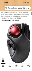 ELECOM HUGE Trackball, 2.4GHz Wireless USB, Index Finger Control, Customizable 8 - Picture 1 of 2