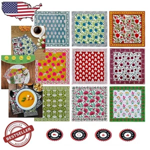 Unique 10 Pc Cotton Napkins: Hand Printed, 16x16", Eco-Friendly Indian Dining - Picture 1 of 7