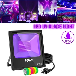 100W UV LED Black Light Glow Party Club Disco Stage Floodlight IP66 +Free Tapes - Picture 1 of 11