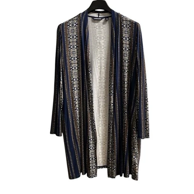 Lands  End Cardigan 1X Blue Mixed Floral Jersey Knit Open Front Lightweight - Image 1 of 4