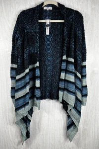 Carol Rose Small Blue Striped Open Front Cardigan NWT Boho Draped Knit - Picture 1 of 6