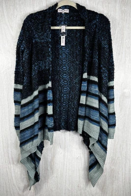 Cárdigan Carol Rose Pequeño Azul Rayas Frente Abierto Nuevo con Etiquetas Boho Drapeado Tejido Foto 1 de 4