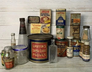 Vintage Antique Condiments Jars Spice Tins Cans Bottles Shakers Baking Lot Rare - Picture 1 of 24