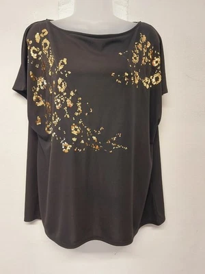 Per Una Ladies Tshirt Blouse Top Size 16 Black Gold Sequins New With Tags - Image 1 of 4