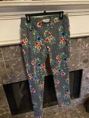 Pantalones cómodos elásticos Peck & Peck para mujer negros a cuadros audaces florales talla 8 Foto 1 de 4
