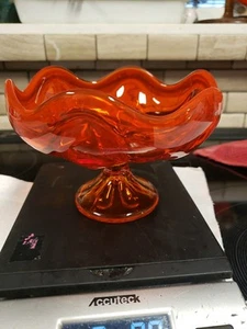 Vtg Viking Amberina Persimmon Art Glass Pedestal Compote Fruit Bowl 6.25" Glows - Picture 1 of 8