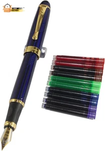Penna stilografica 450 pennino normale blu scuro con cartucce di inchiostro a 5 colori - Foto 1 di 12