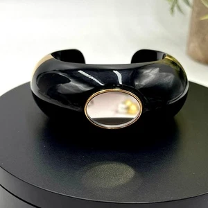 Aurélie Bidermann Designer Armreif schwarz Emaille oval verspiegelt vergoldet - Bild 1 von 8