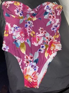 Freshwater Plus Size One Piece Swim Suit Pink Floral 3x Strapless - Picture 1 of 5