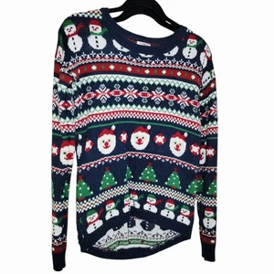 Exhilaration Women’s Small Ugly Christmas Sweater Santa Snowman Tree Holiday - Picture 1 of 3