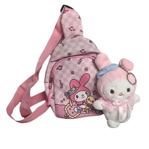 Sanrio My Melody Backpack & Keychain Plush Sling Bag Hello Kitty Friend NWOT - Picture 1 of 10