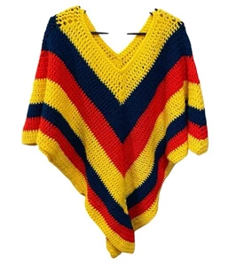 Häkel Strick Poncho M/L Hippie Quasten Boho Schal Decke Festival Vintage Oma - Bild 1 von 4