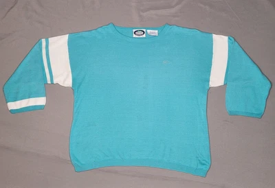 Suéter De Colección IZOD Lacoste Para Hombre Grande Turquesa Blanco Rayas Cuello Redondo Años 80 Foto 1 de 4
