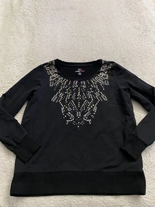 Style & Co. Sport Women Beaded Long Sleeve Crew Neck Sweatshirt Black Size M - Picture 1 of 7