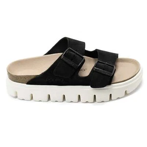 Women Birkenstock Arizona Platform Chunky Papillio Wedge Slides - Black Suede - Picture 1 of 5