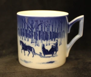 Vintage 1984 Royal Copenhagen Blue Christmas Mug Jingle Bells Sleigh Coffee Tea - Picture 1 of 16