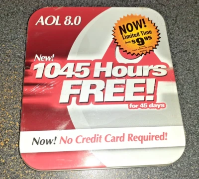 AOL America On Line 8.0 Install CD 1045 Hours Free - Factory Sealed Vintage Tin - Image 1 of 2