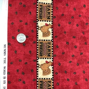 Farm Fresh Debbie Mumm red fabric with small eggs and border strip 100% cotton - Picture 1 of 6