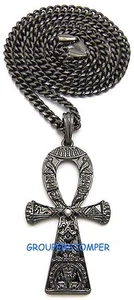 Collar Ankh Mediano Egipcio ""Grabado"" Colgante con 24" 5mm Cadena Cubana Cruz - Imagen 1 de 5
