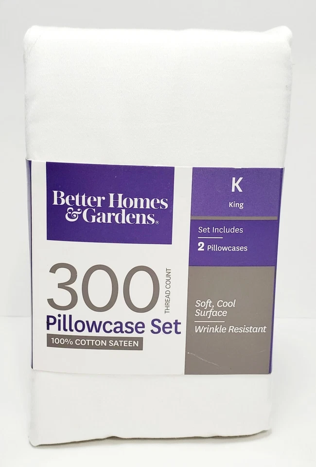 Better Homes and Gardens 300 Thread Count King Pillowcase Set of 2 White
