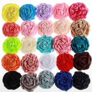 20PCS 3" Fashion Rolled Rosette Satin Flowers For Headbands Soft Silk Fabric - Picture 1 of 11
