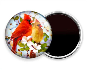 CARDINAL BIRDS MAGNOLIA TREE FLOWERS FRIDGE REFRIGERATOR NOTE MAGNETS GIFT IDEA - Picture 1 of 1