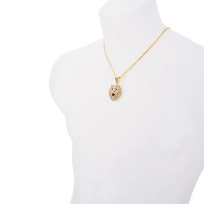 Colgante Hip Hop León Helado Chapado en Oro Plata 20" Collar Cadena Cubana CP1750 Foto 1 de 4