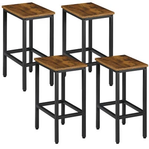 Set of 4 Brown Bar Stools Square Wood Top Breakfast Chair w/Footrest for Kitchen - Picture 1 of 18