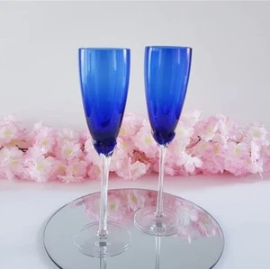 2pc Cobalt Blue Champagne Flute Set 10 inch Tall Champagne Glasses - Picture 1 of 10