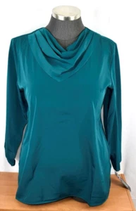 Vintage Maggie Sweet Long Sleeve Top Plus Size 1X Dark Teal Green Drape Cowl NWT - Picture 1 of 2