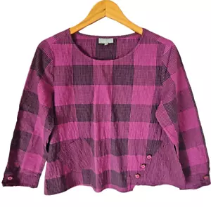 HABITAT Women's Pink Check Print Long Sleeve Tunic w/ Pocket Size S Buttons - Picture 1 of 10