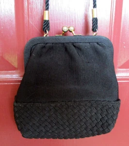 Vanessa Paris NY London Vintage Schultertasche Handtasche schwarz gewebter Stoff langer Riemen gebraucht, in einwandfreiem Zustand - Bild 1 von 4